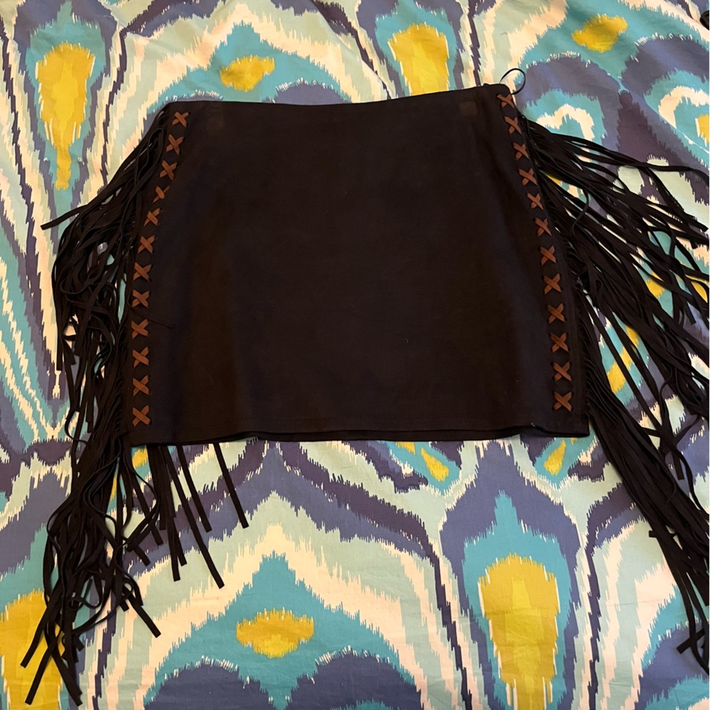Suede Fringe Skirt